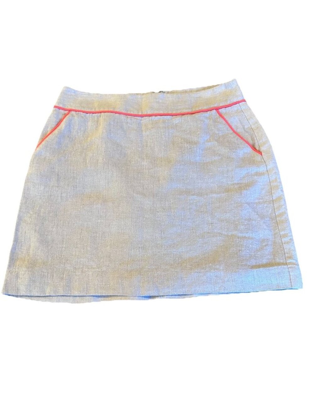 Loft Linen Mini Skirt Beige Tan Hot Pink Trim Size 6 Zip